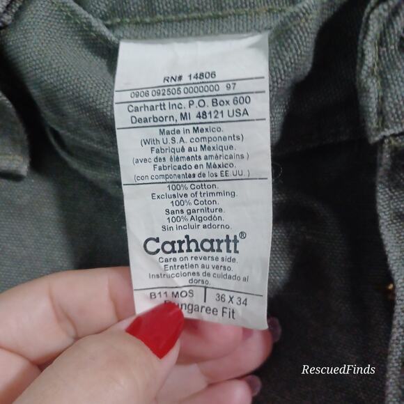 Carhartt Dungaree Fit Cargo Utility Jeans Olive Green Men's 36 X 34 Vintage - Picture 3 of 6